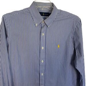 Polo Ralph Lauren Mens L Custom Fit Blue White Stripe Button Down Shirt